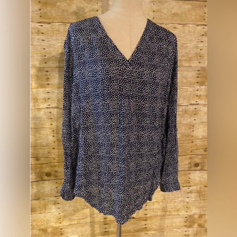 4/$20 Brina & Em Navy Blue White 3/4 sleeve Blouse Shirt Medium V-Neck